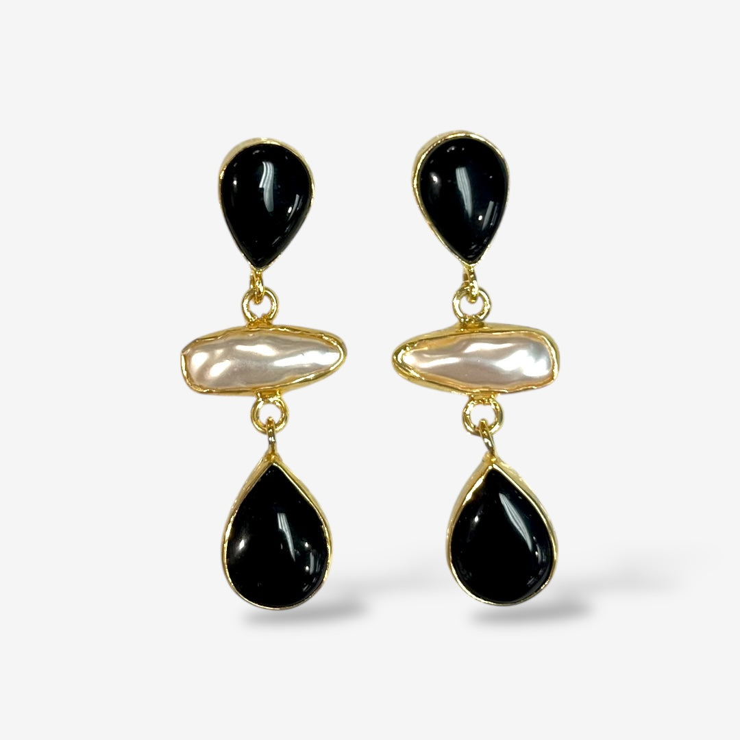 NATURAL STONE PEARL DANGLE EARRINGS