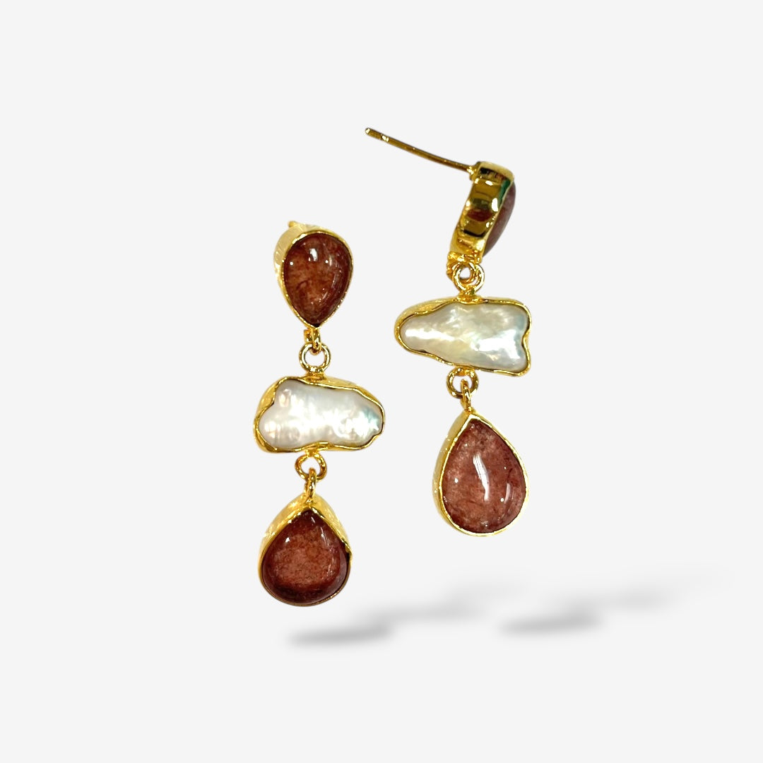 NATURAL STONE PEARL DANGLE EARRINGS