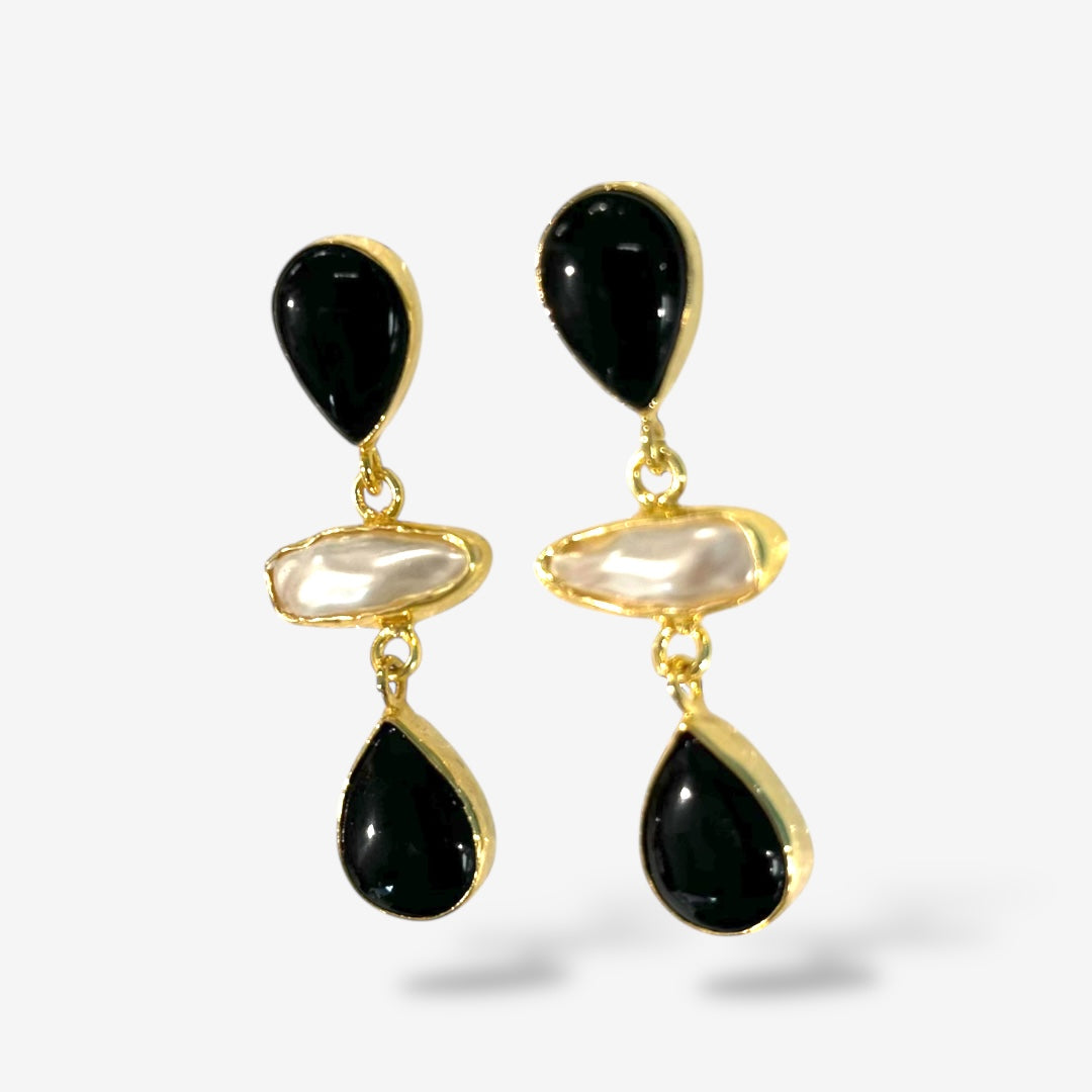 NATURAL STONE PEARL DANGLE EARRINGS