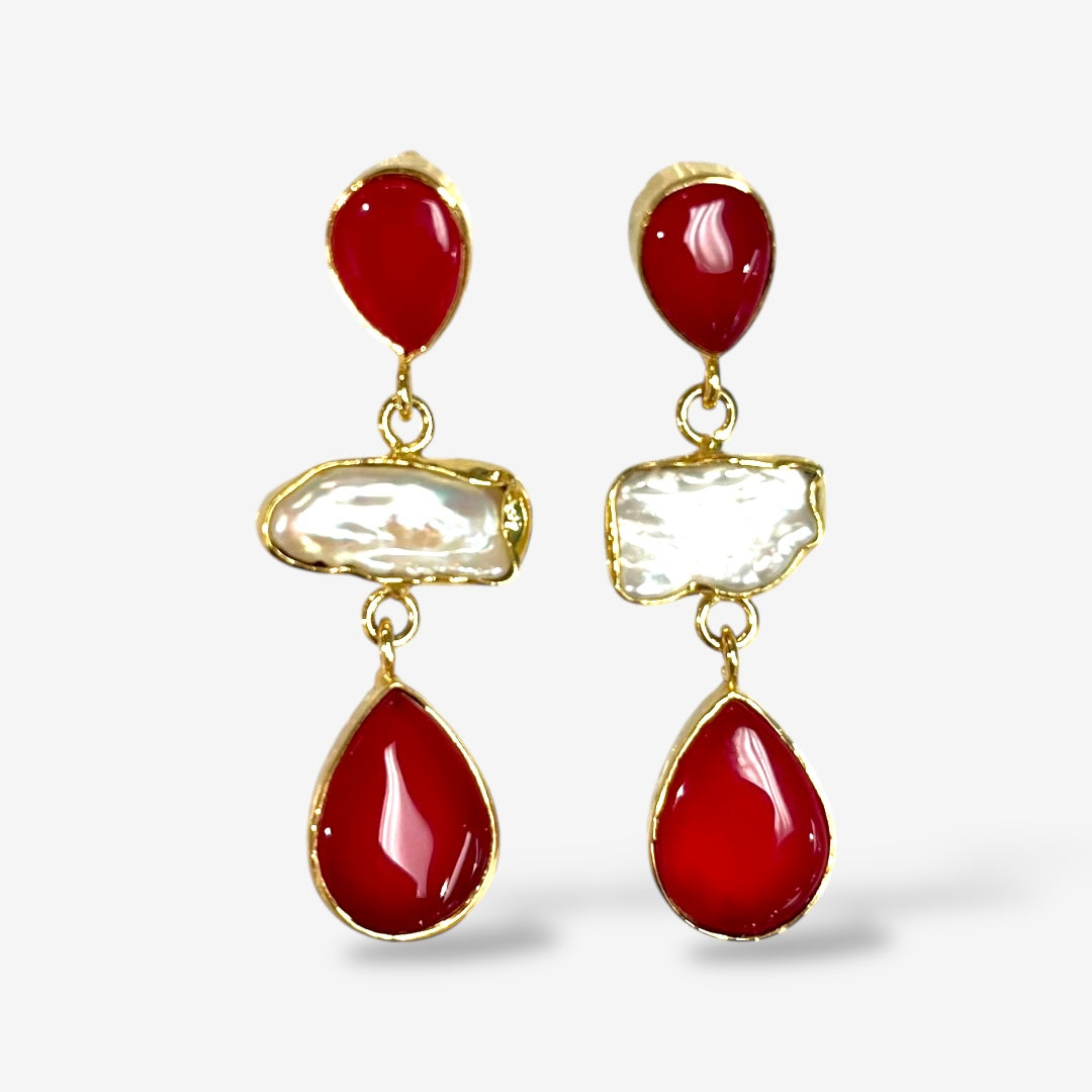 NATURAL STONE PEARL DANGLE EARRINGS