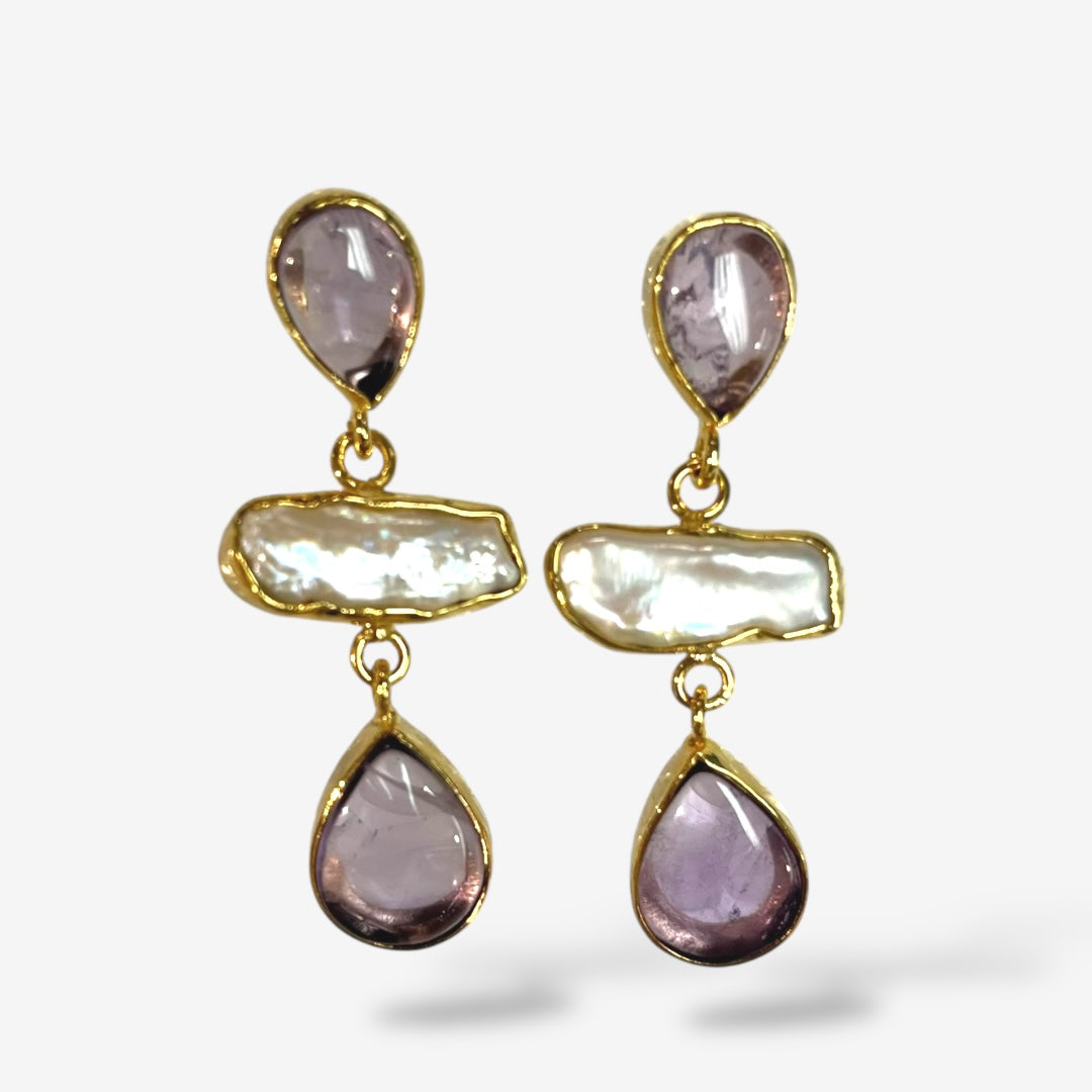 NATURAL STONE PEARL DANGLE EARRINGS