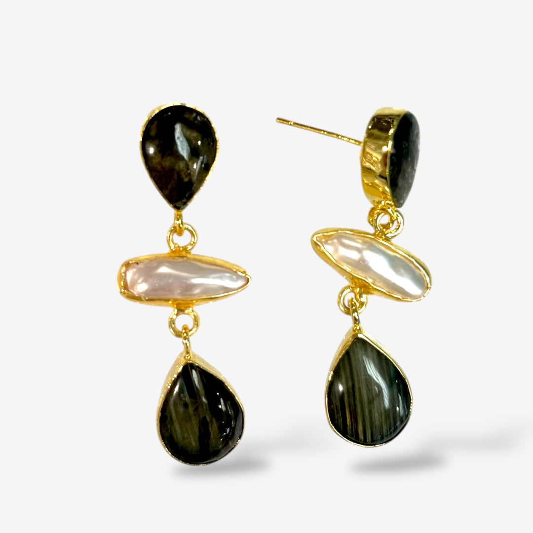 NATURAL STONE PEARL DANGLE EARRINGS