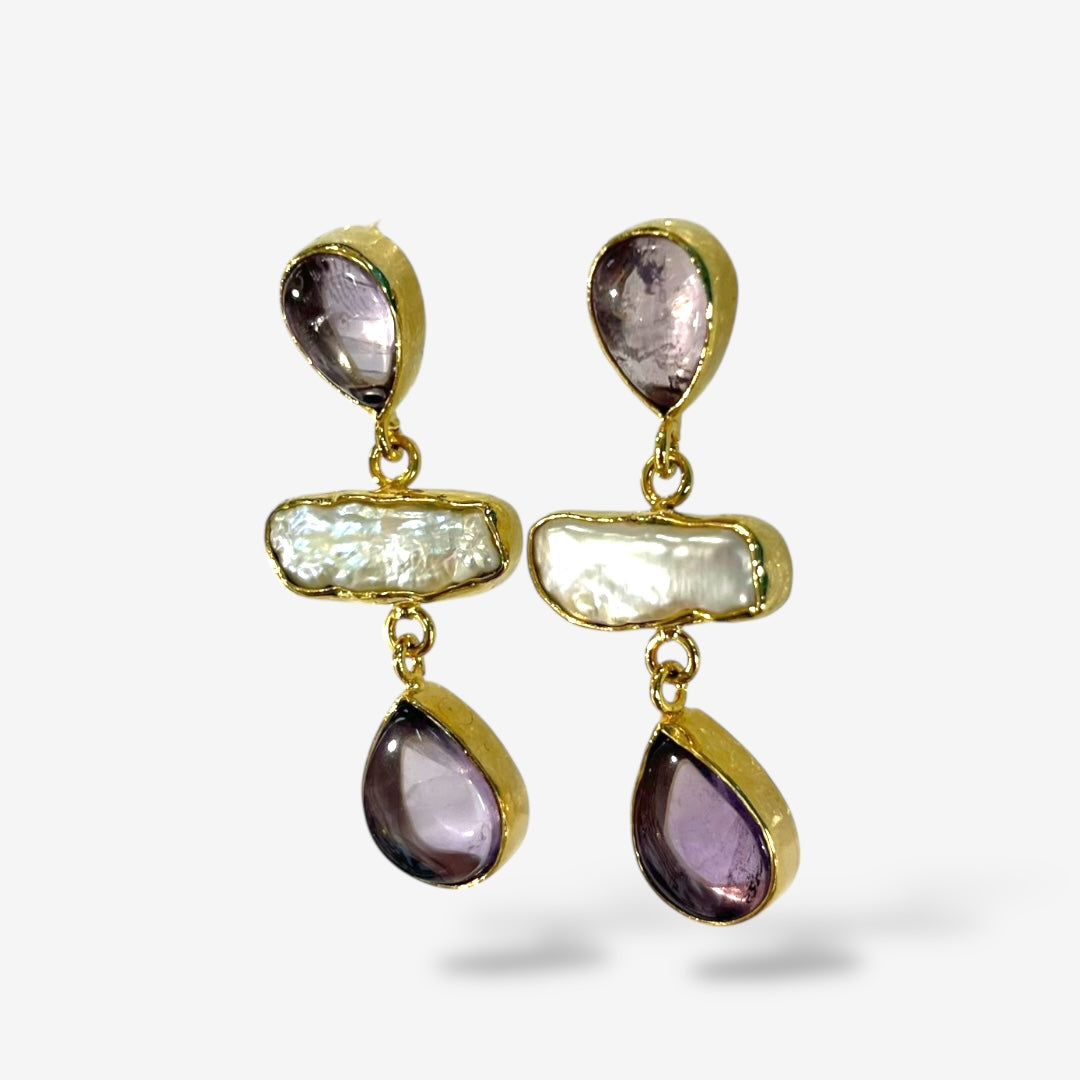 NATURAL STONE PEARL DANGLE EARRINGS