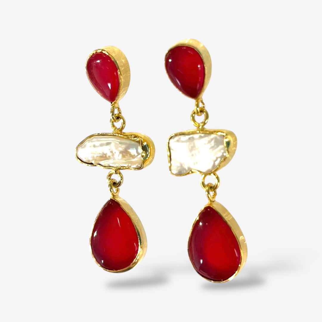 NATURAL STONE PEARL DANGLE EARRINGS