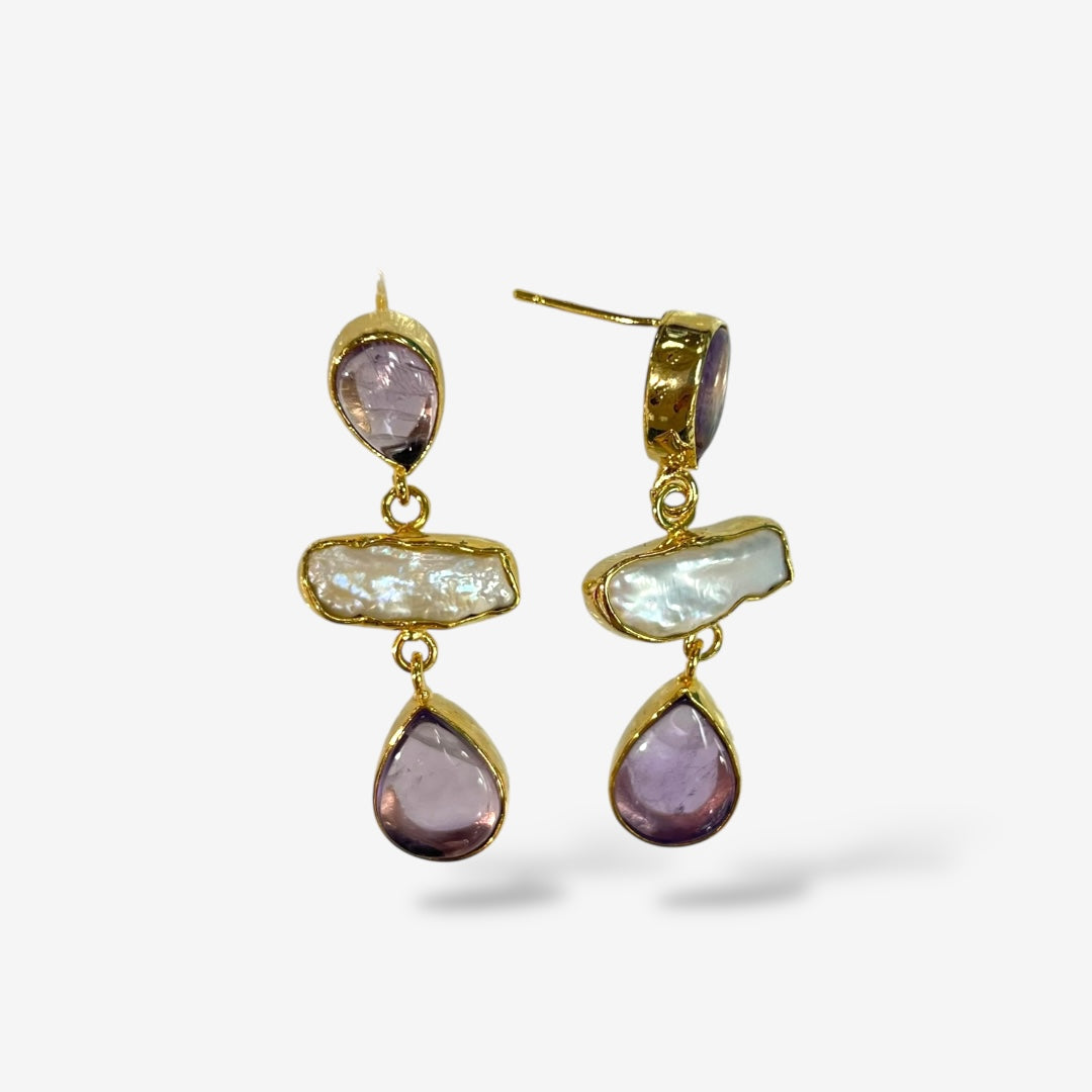 NATURAL STONE PEARL DANGLE EARRINGS
