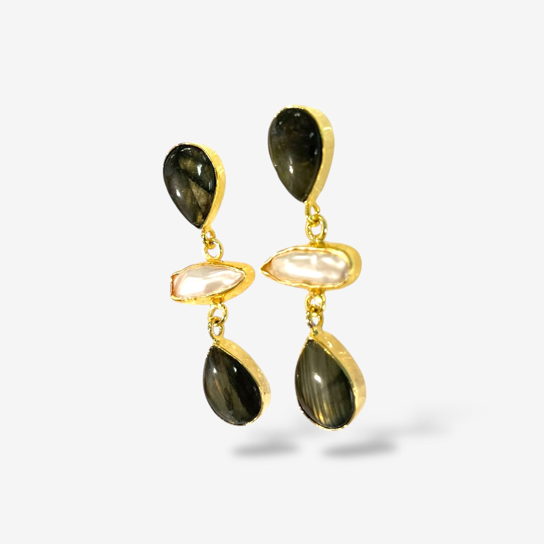NATURAL STONE PEARL DANGLE EARRINGS