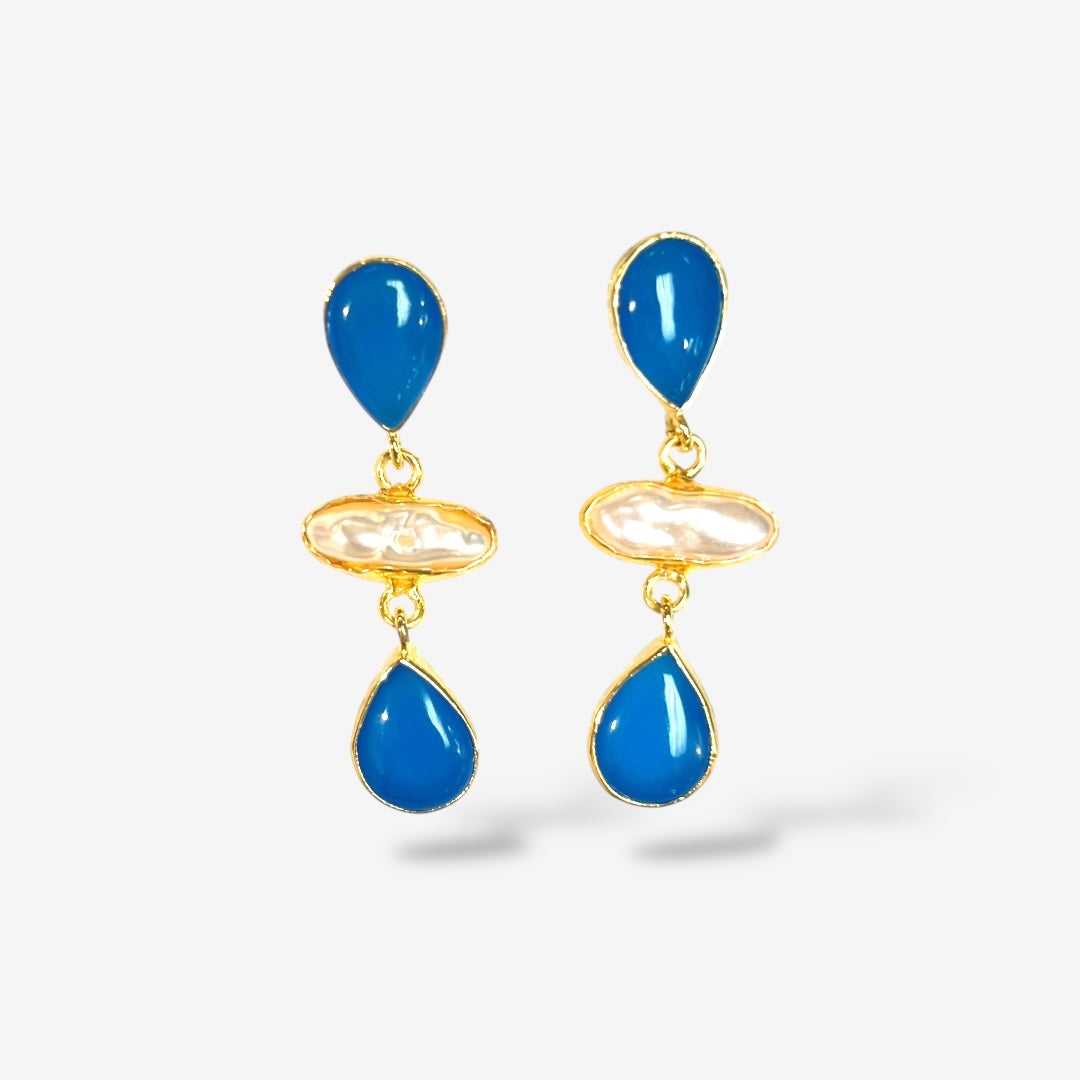 NATURAL STONE PEARL DANGLE EARRINGS