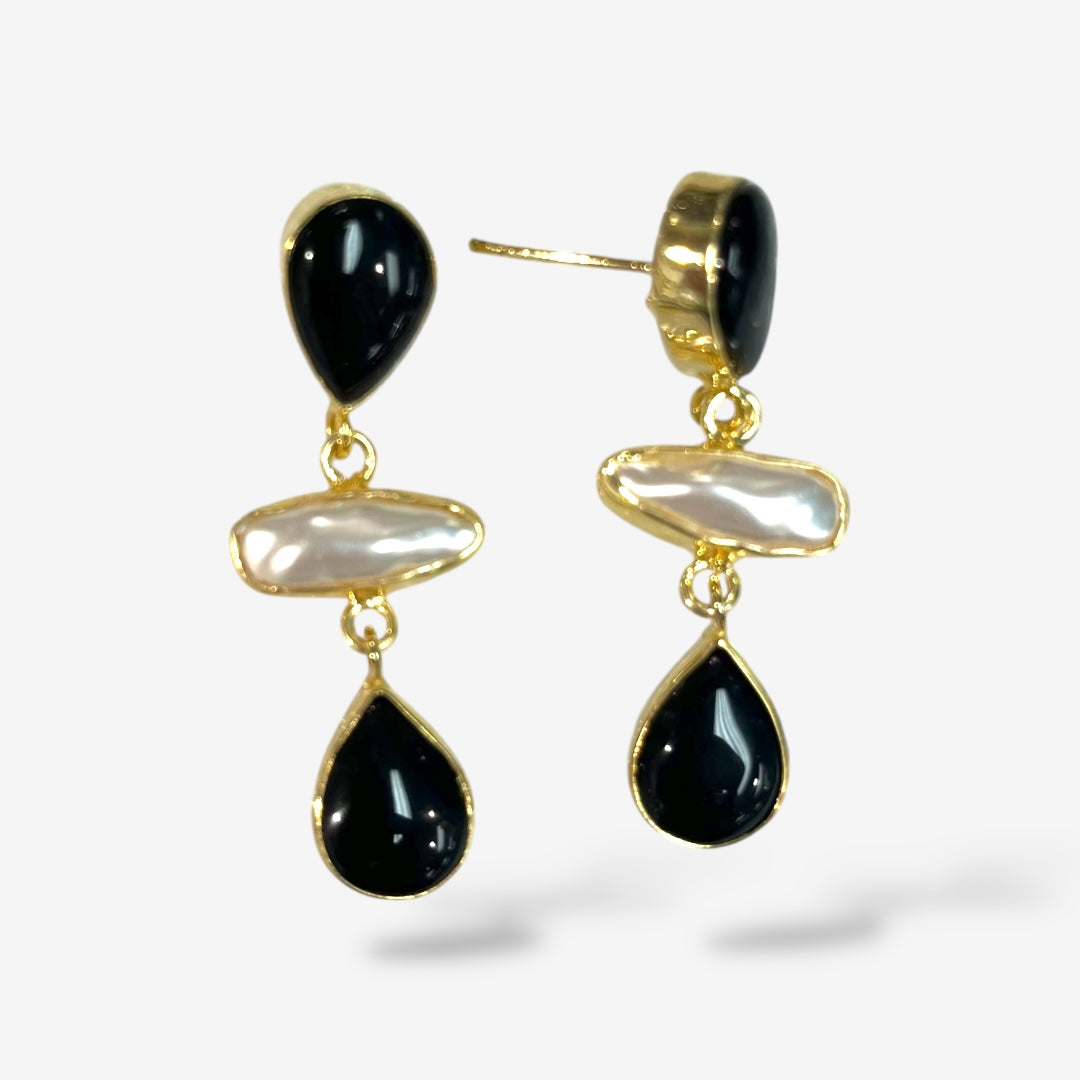 NATURAL STONE PEARL DANGLE EARRINGS