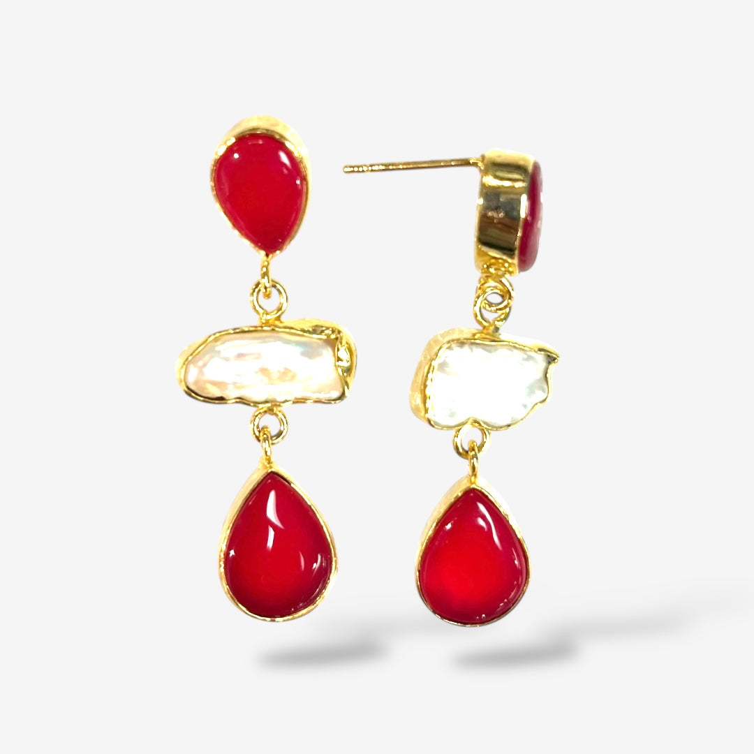 NATURAL STONE PEARL DANGLE EARRINGS