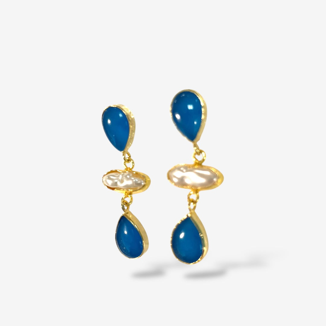 NATURAL STONE PEARL DANGLE EARRINGS