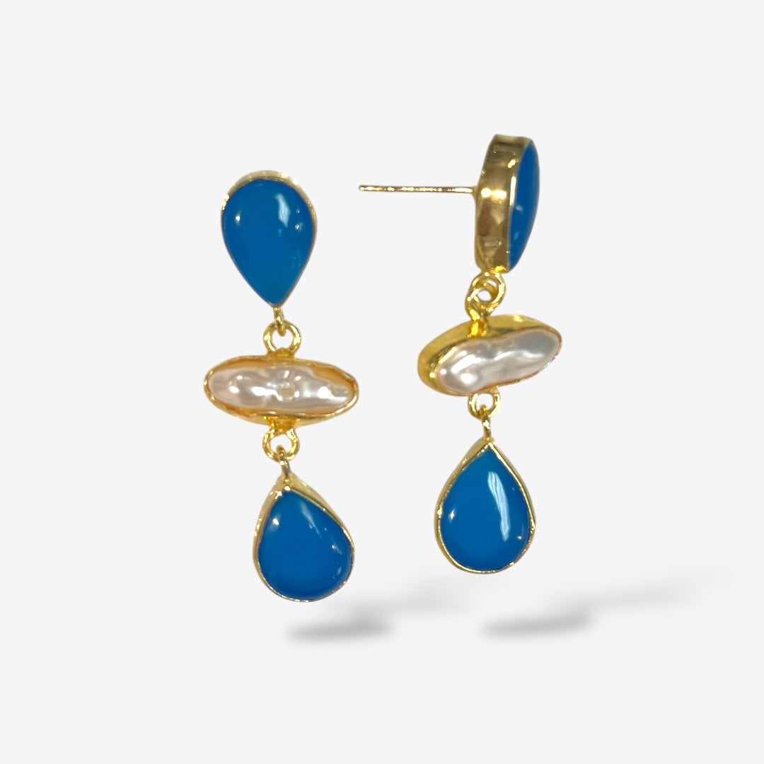 NATURAL STONE PEARL DANGLE EARRINGS