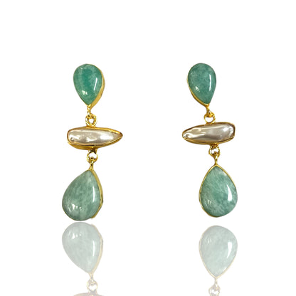 NATURAL STONE PEARL DANGLE EARRINGS