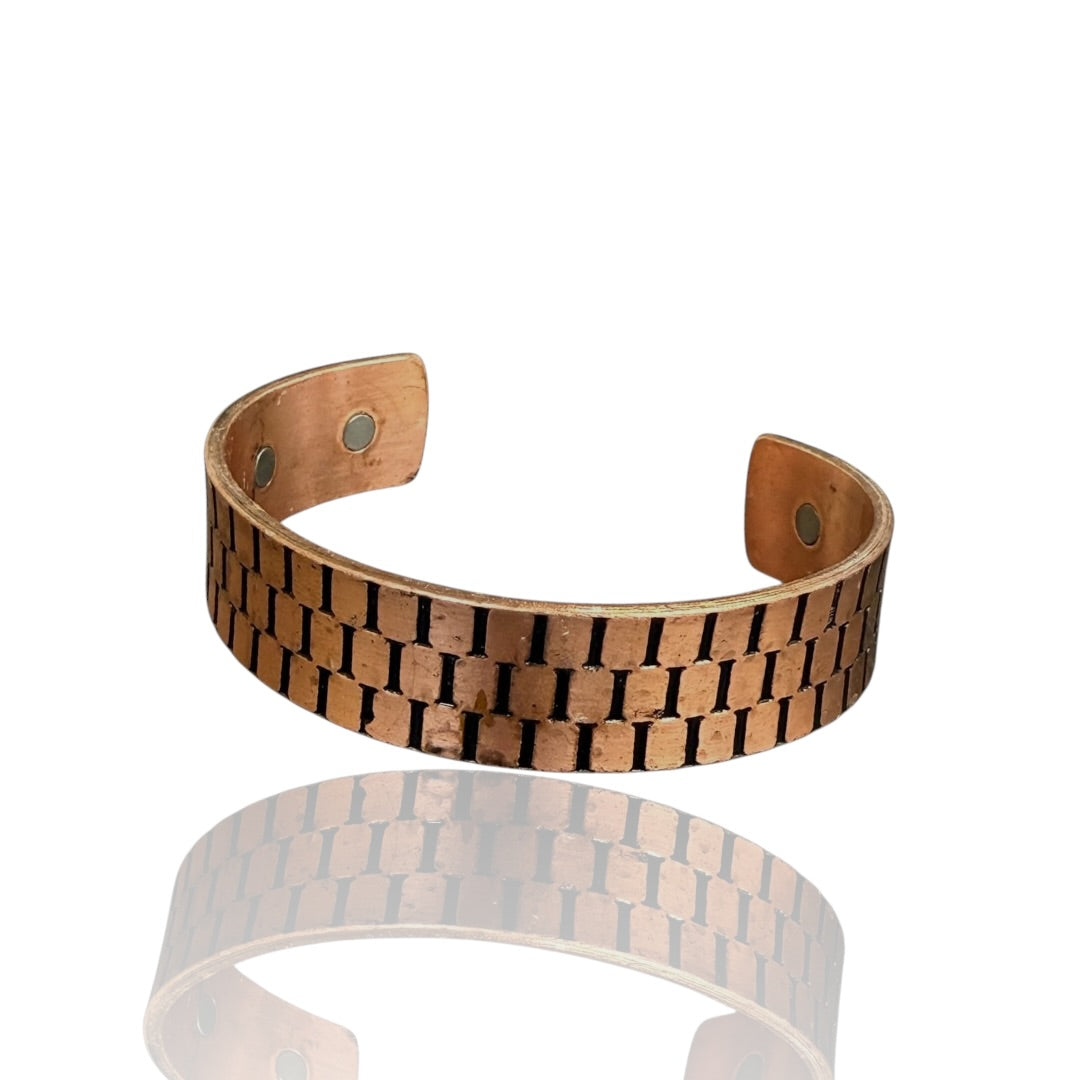 Cecile Copper Cuff | Etched Thick Band Magnetic Copper Cuff