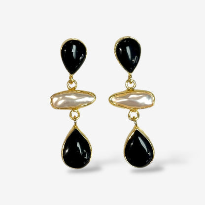 NATURAL STONE PEARL DANGLE EARRINGS