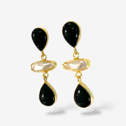 NATURAL STONE PEARL DANGLE EARRINGS