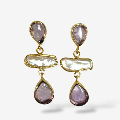 NATURAL STONE PEARL DANGLE EARRINGS