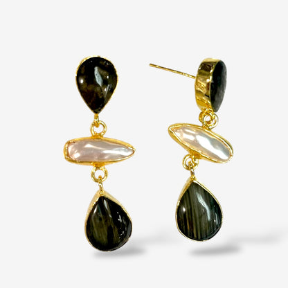 NATURAL STONE PEARL DANGLE EARRINGS