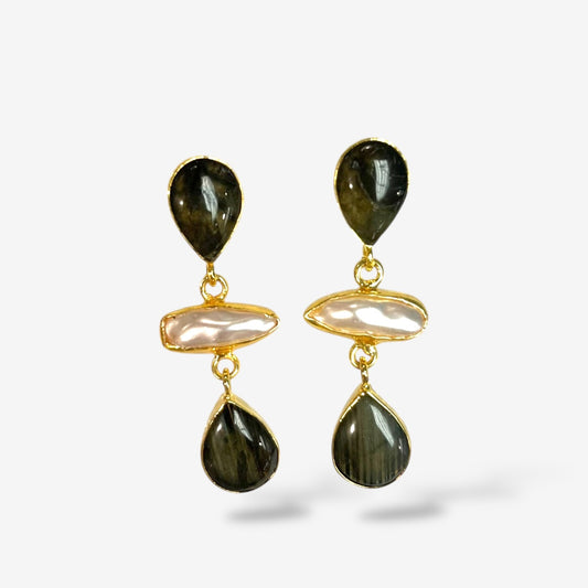 NATURAL STONE PEARL DANGLE EARRINGS