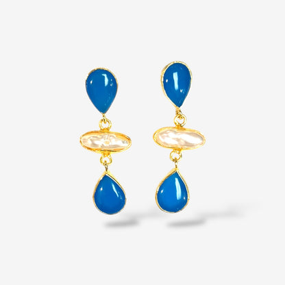 NATURAL STONE PEARL DANGLE EARRINGS