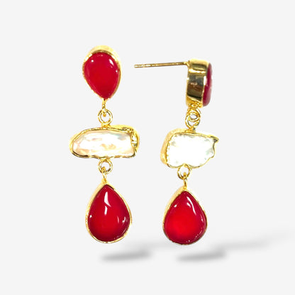 NATURAL STONE PEARL DANGLE EARRINGS