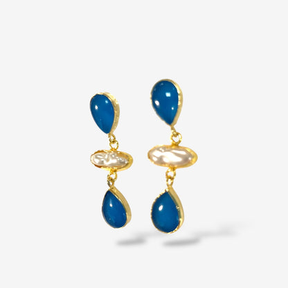 NATURAL STONE PEARL DANGLE EARRINGS