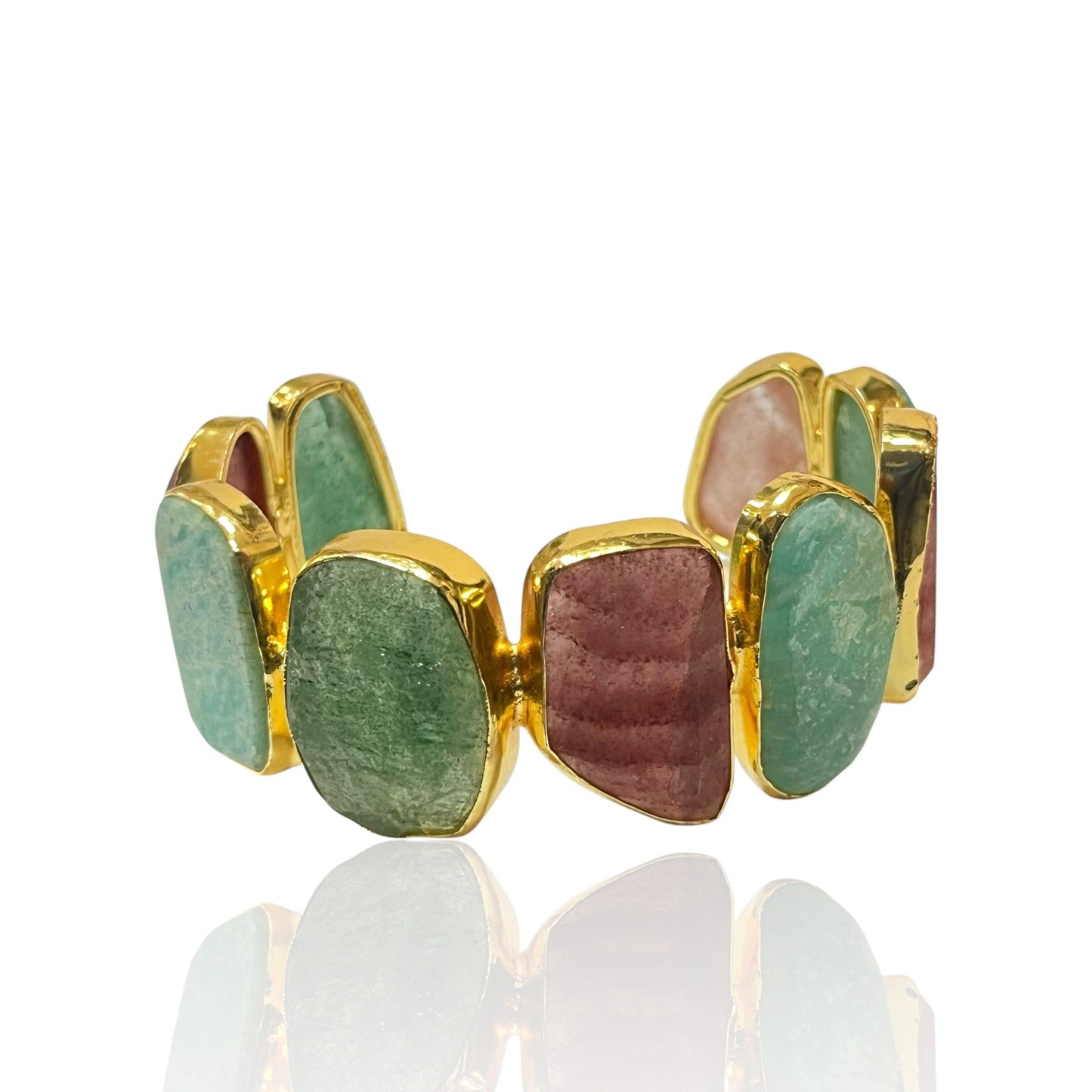 Pink & Green strawberry quartz, and Amazonite Cuff